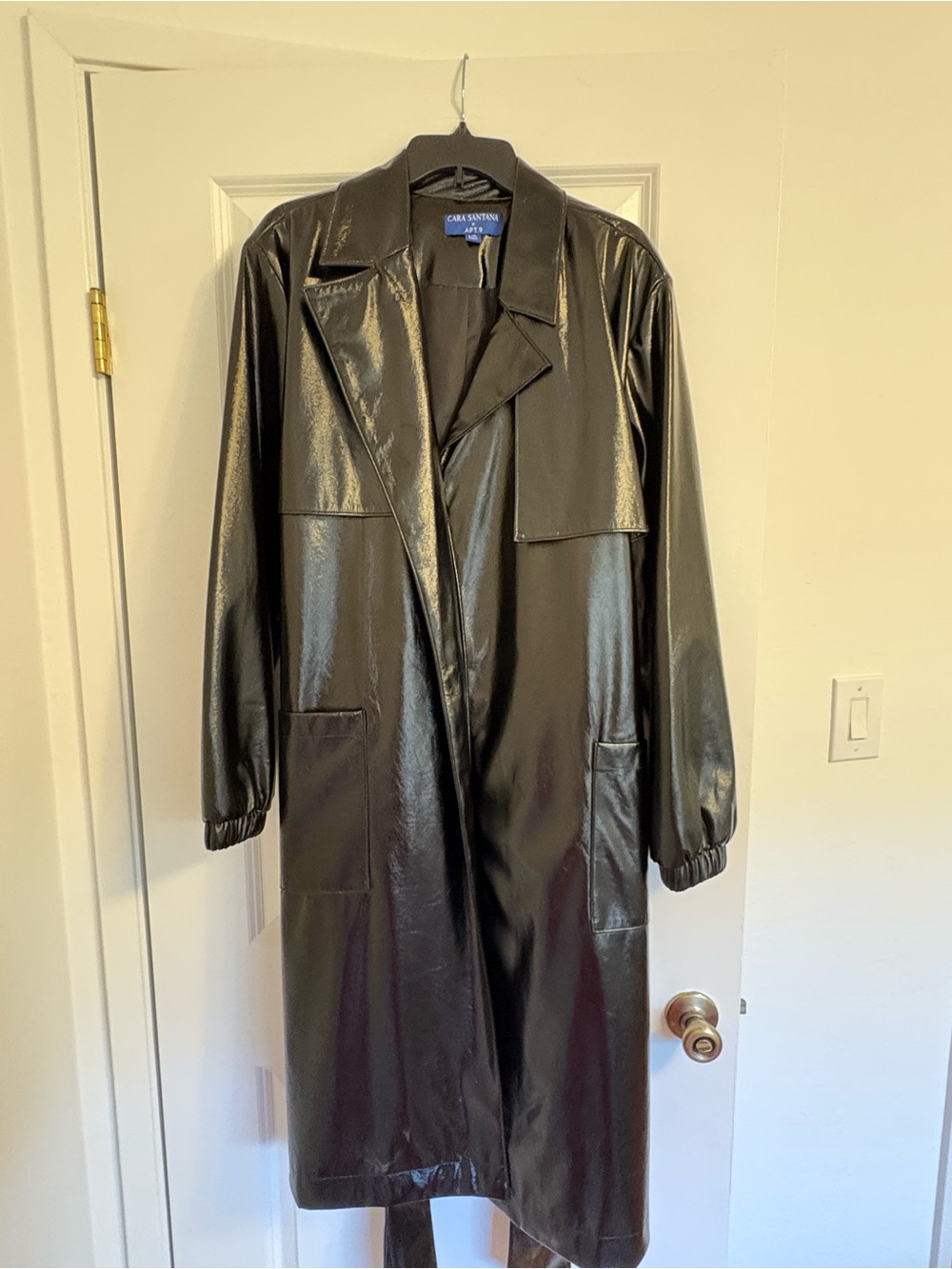 Cara Santana x Apt. 9 Black Faux Leather Long Trench Coat